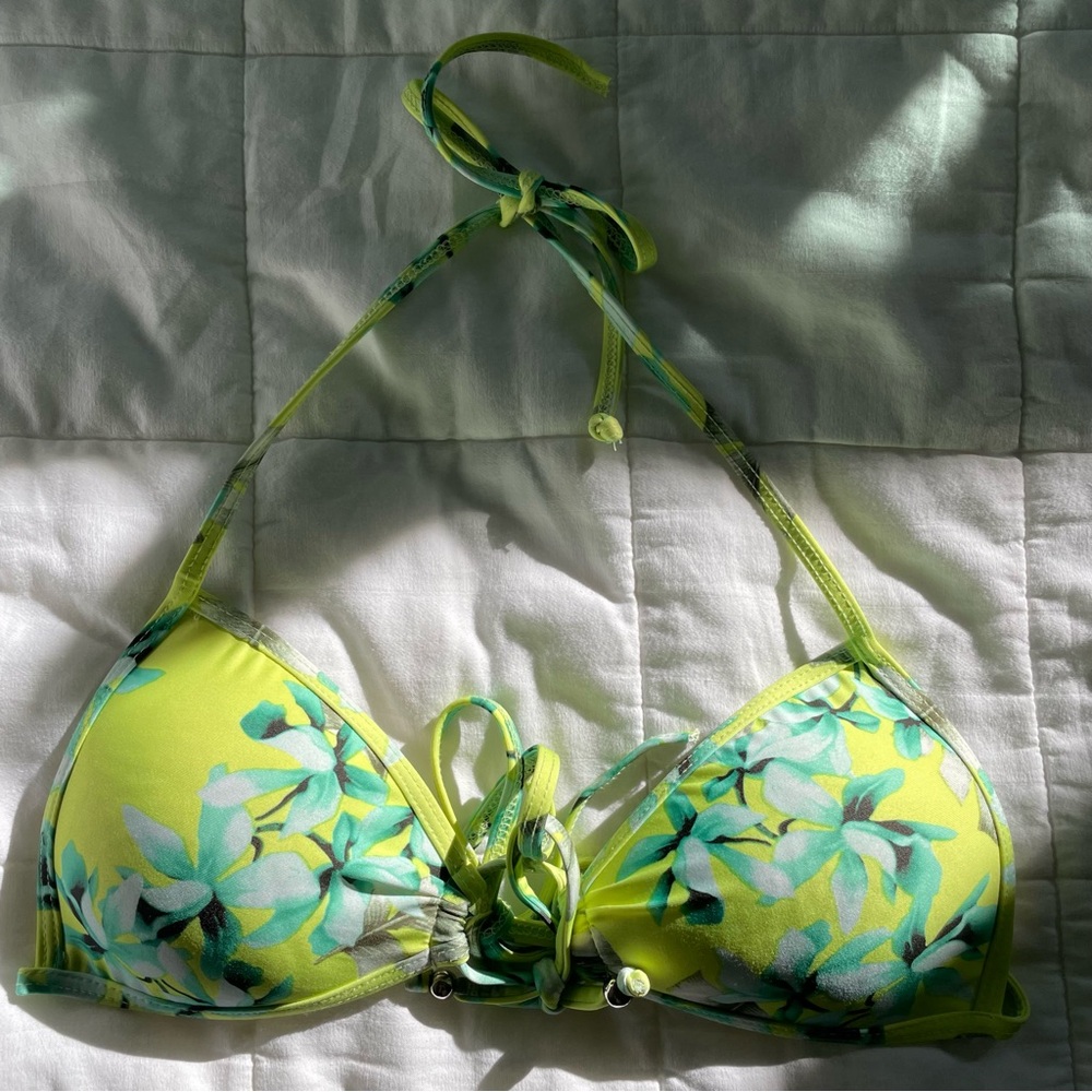 Gianni Bini Green Tropical Floral Bikini Top - S